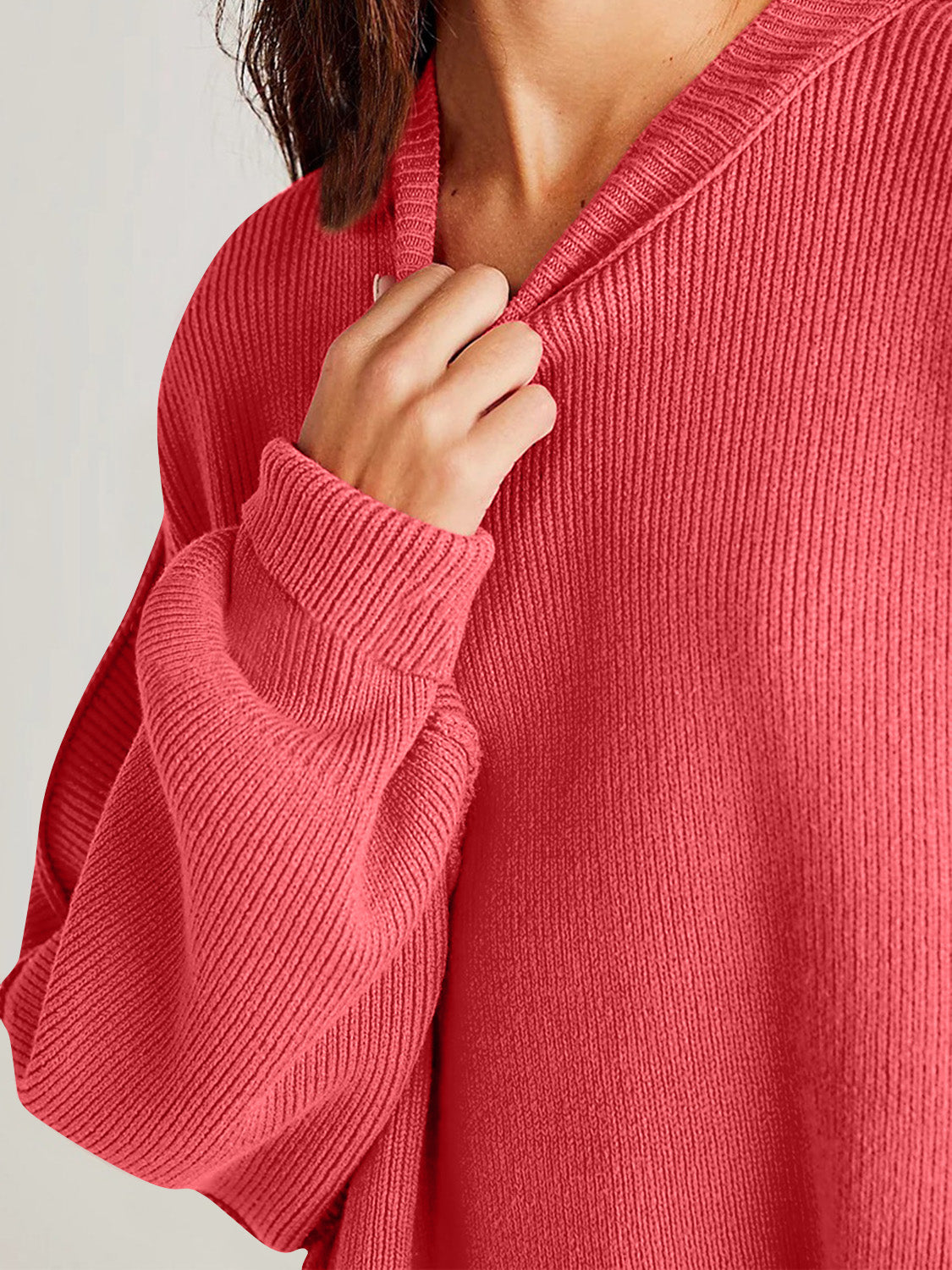 Oversized Side Slit Round Neck Long Sleeve Sweater