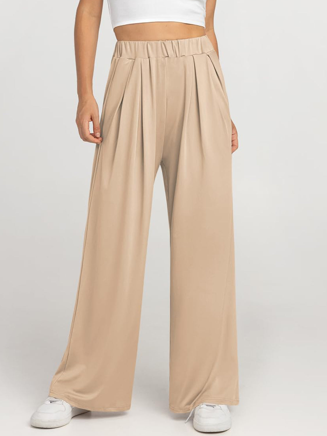 Elastic Waist Wide Leg Pants | Loungewear