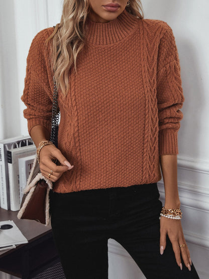 Cable-Knit Mock Neck Long Sleeve Sweater | Winter Sweater | Sweater Weather