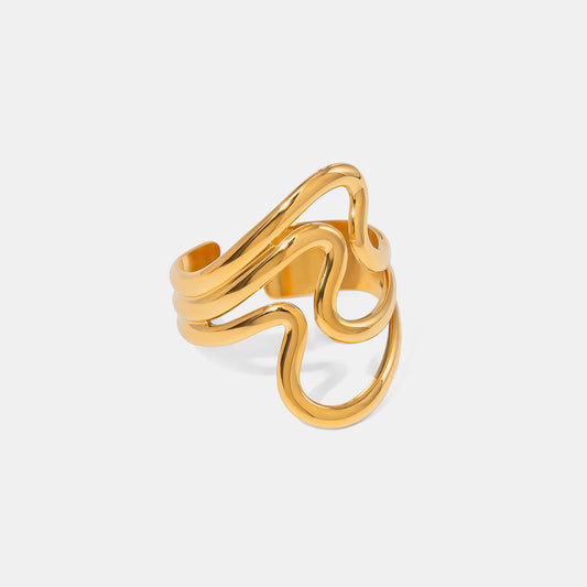 Stainless Steel 18K Gold-Plated Corrugated Open Ring