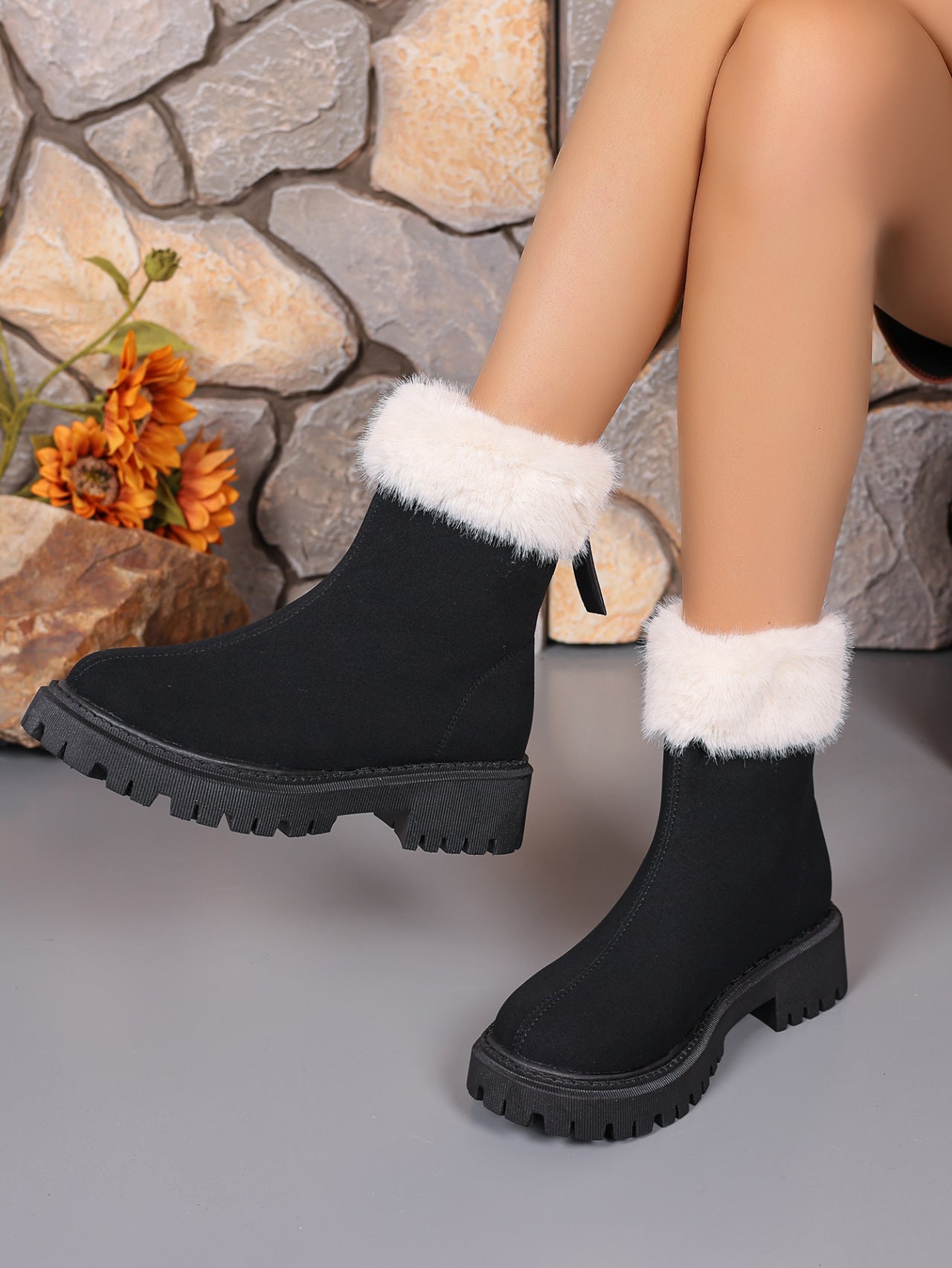 Faux Fur Trim Suede Platform Boots | Winter Boots