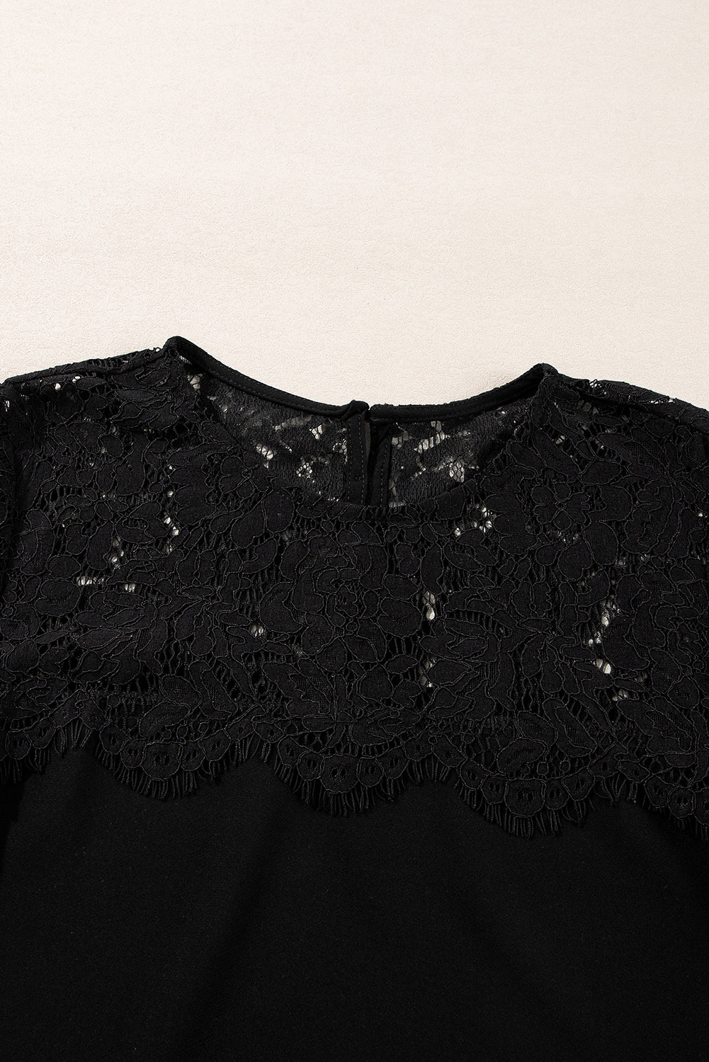 Black Lace Detail Round Neck Long Sleeve Blouse | Casual Tops | Boho Blouses