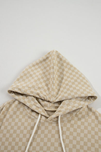 Checkered Print Kangaroo Pocket Drawstring Hoodie | Casual Fashion