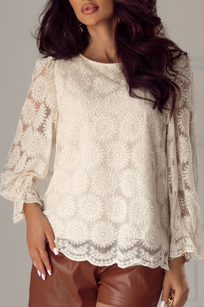 Flower Jacquard Flounce Sleeve Blouse | Casual Tops