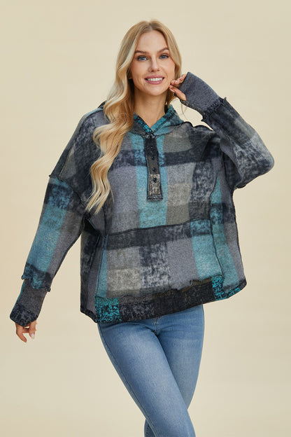 Multicolor Plaid Dropped Shoulder Hoodie