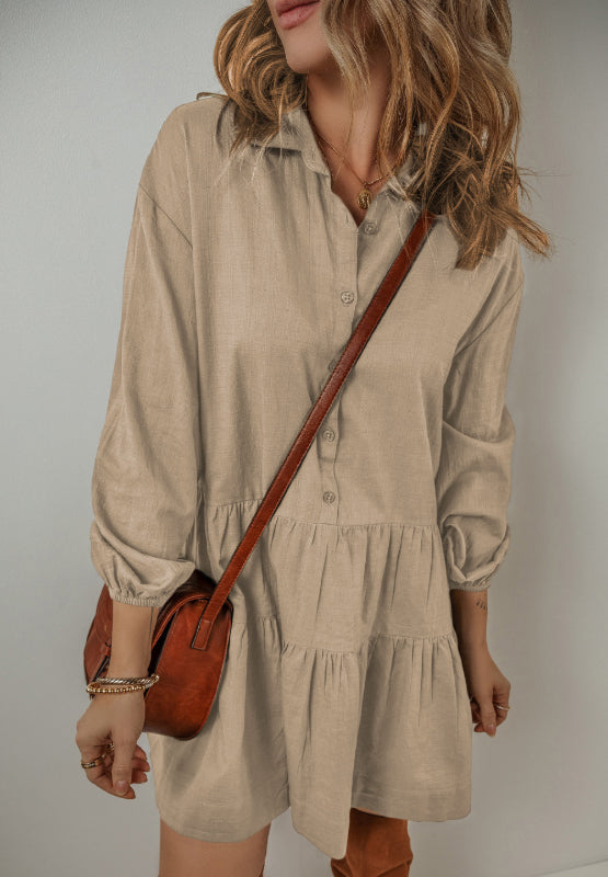 Tiered Collared Neck Balloon Sleeve Shirt Dress | Casual Dresses | Winter Dresses