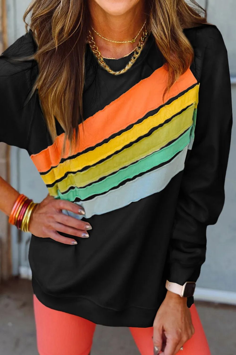 Contrast Round Neck Long Sleeve Sweatshirt | Casual Sweatshirt