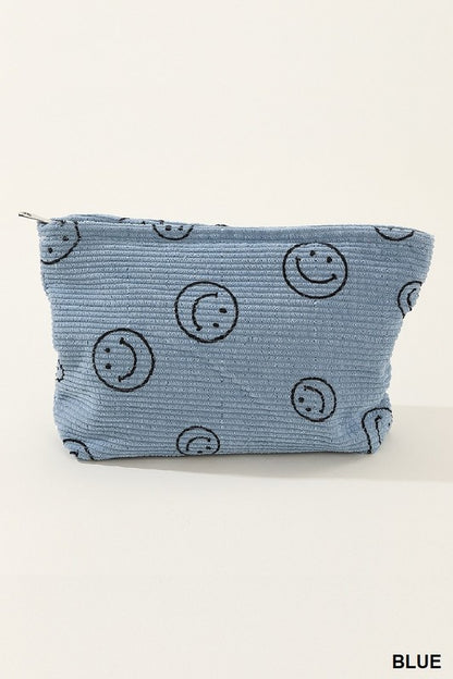 Corduroy Smiley Face Clutch Bag | Toiletry Bag | Makeup Bag