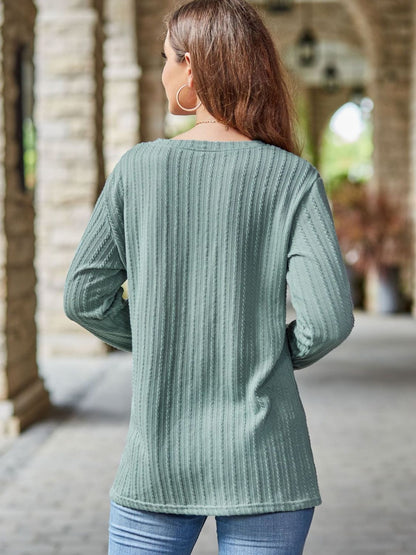 Buttoned Notched Long Sleeve T-Shirt | Fall Fashion | Basic Fashion