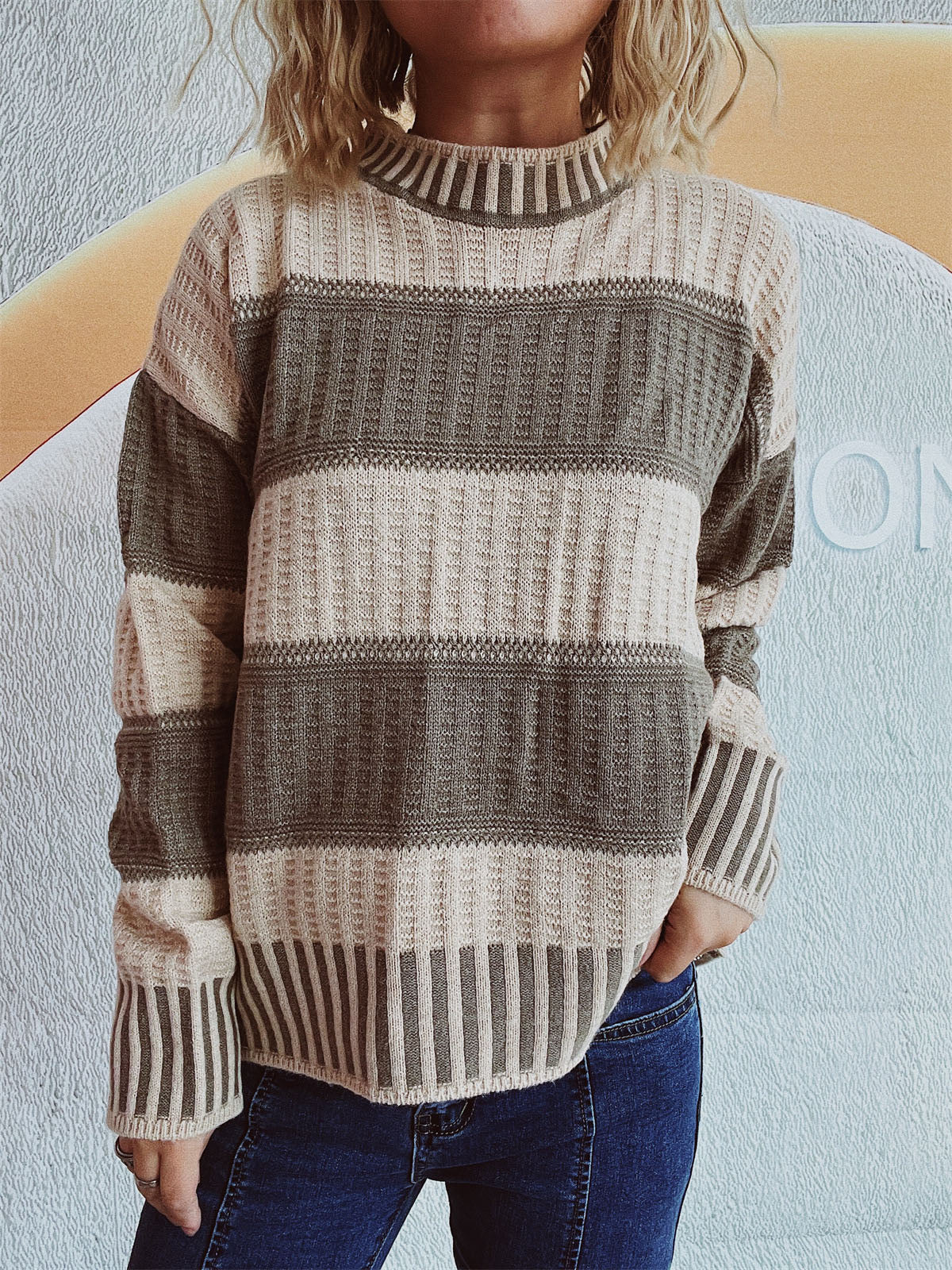 Contrast Round Neck Long Sleeve Sweater | Winter Fashion | Trending Sweaters