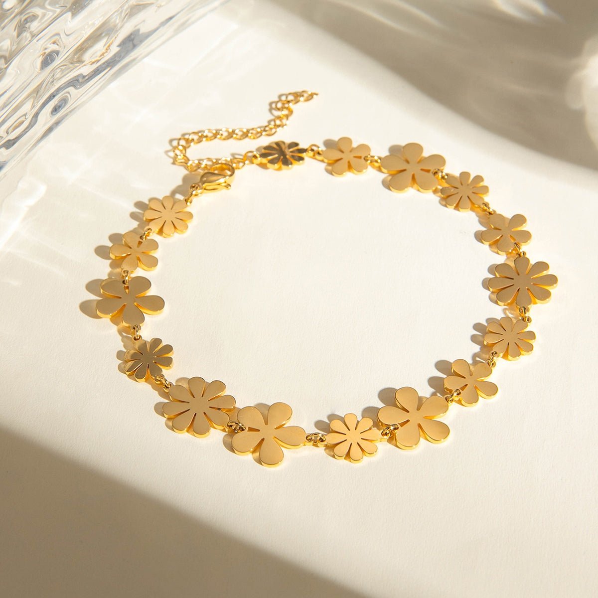 18K Gold - Plated Flower Bracelet - Wander Free Boutique - 18K Gold - Plated Flower Bracelet