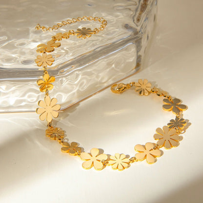 18K Gold - Plated Flower Bracelet - Wander Free Boutique - 18K Gold - Plated Flower Bracelet