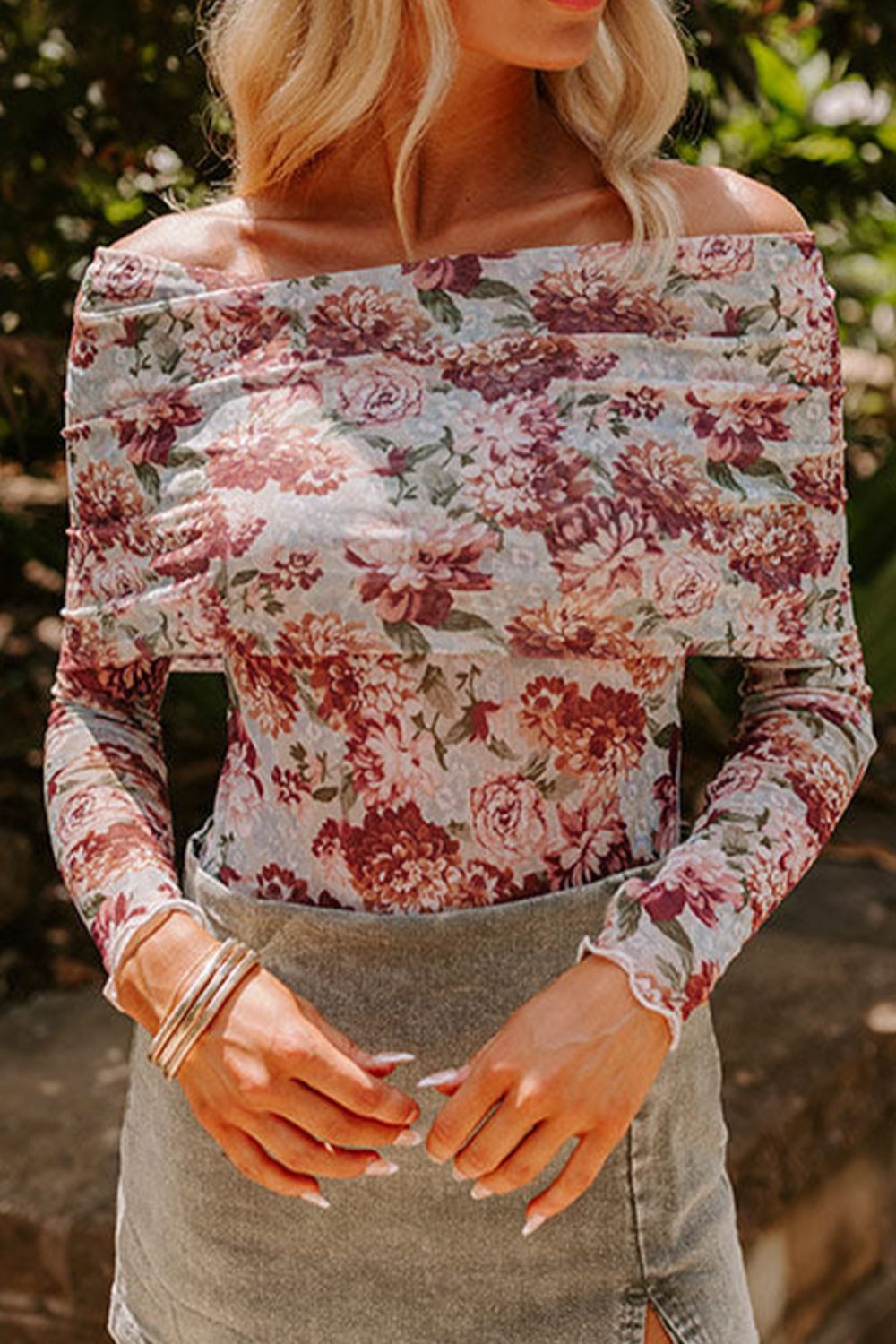 Floral Off-Shoulder Long Sleeve Bodysuit | Spring Tops | Spring Blouses