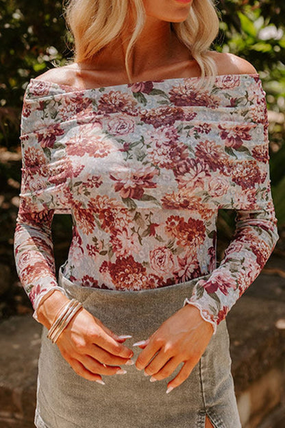 Floral Off-Shoulder Long Sleeve Bodysuit | Spring Tops | Spring Blouses