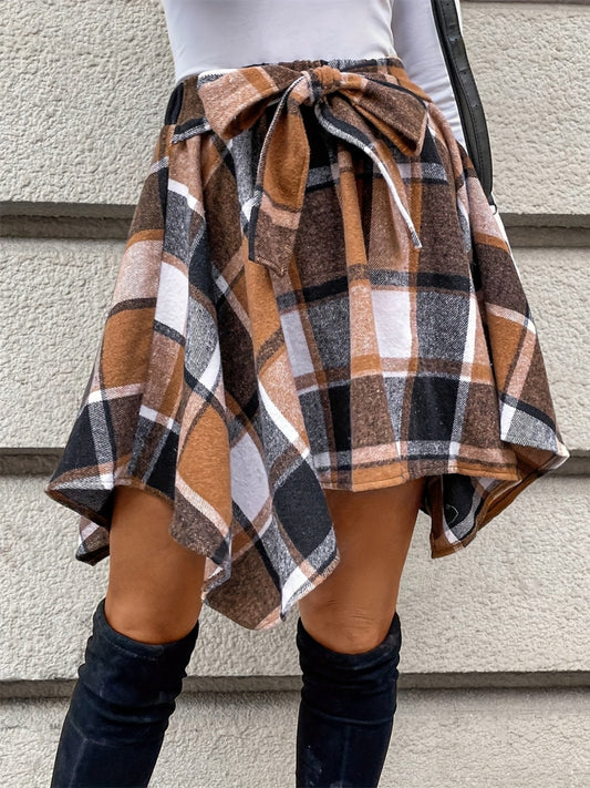 Tied Plaid Asymmetrical Hem Skirt | Fall Fashion Trends