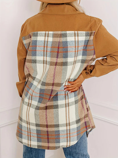 Plaid Collared Neck Long Sleeve Jacket | Fall Outwear | Winter Outerwear