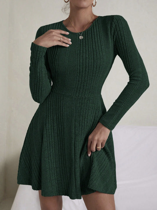 Textured Round Neck Long Sleeve Dress | Fall Fashion | Holiday Dress