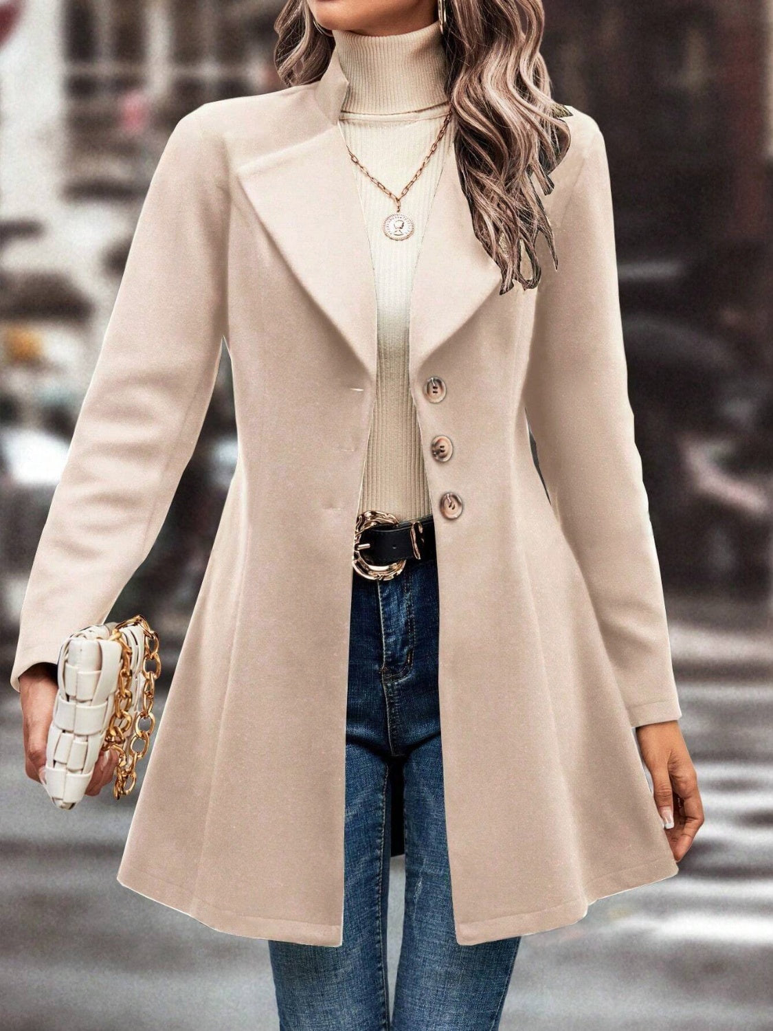 Collared Neck Long Sleeve Longline Coat | Fall Fashion | Outerwear