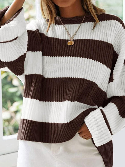 Round Neck Long Sleeve Striped Colored Sweater | Winter Fashion | Sweaters