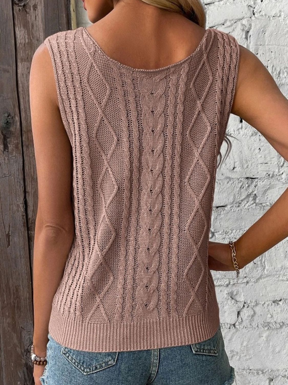 Spring Cable-Knit V-Neck Sweater Vest | Spring Tops