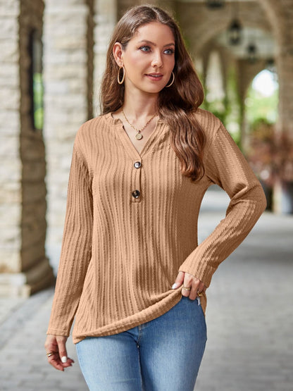 Buttoned Notched Long Sleeve T-Shirt | Fall Fashion | Basic Fashion