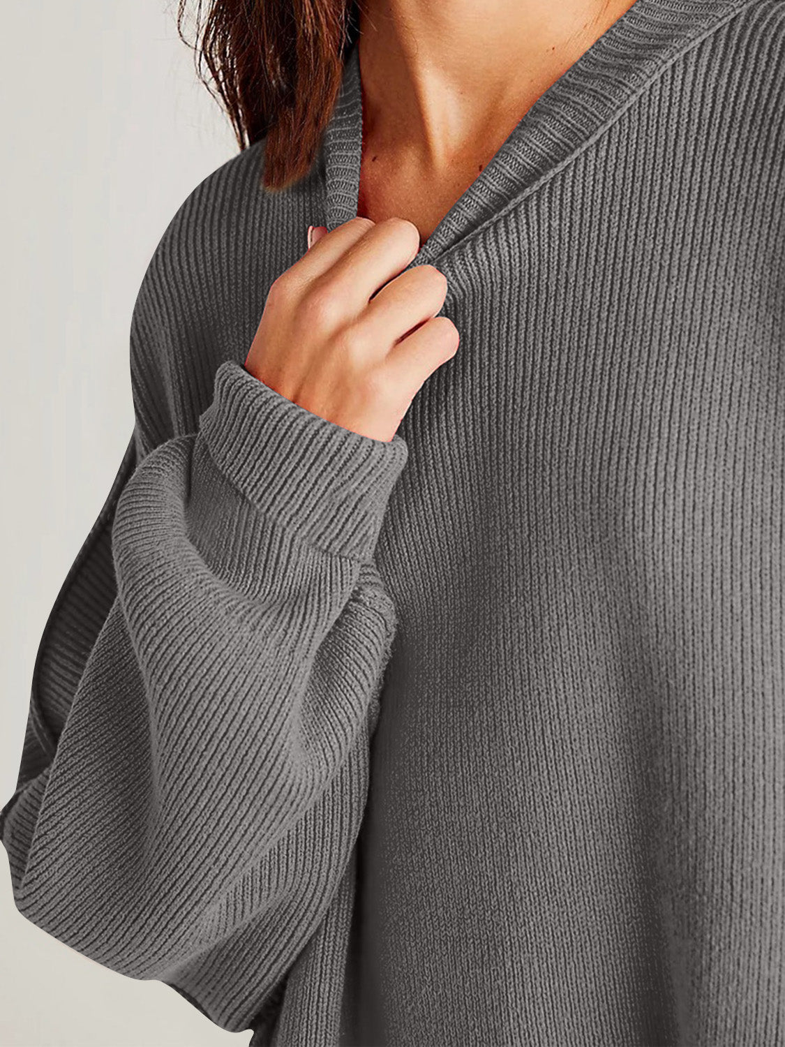 Oversized Side Slit Round Neck Long Sleeve Sweater