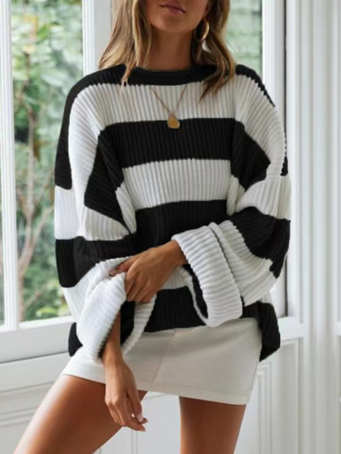 Round Neck Long Sleeve Striped Colored Sweater | Winter Fashion | Sweaters