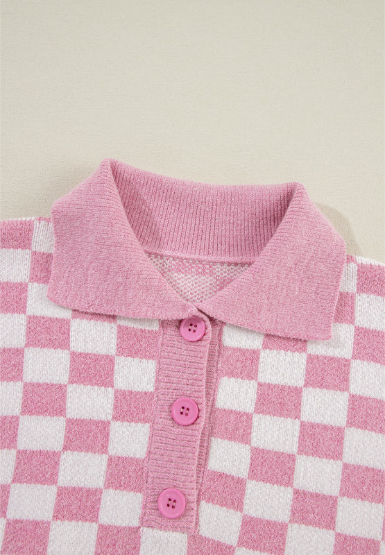 Checkered Collared Neck Long Sleeve Sweater | Sweater Weather | Checkered Print