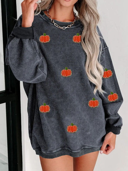 Pumpkin Round Neck Long Sleeve Sweatshirt | Halloween Sweatshirt | Fall Sweatshirt | Pumpkin