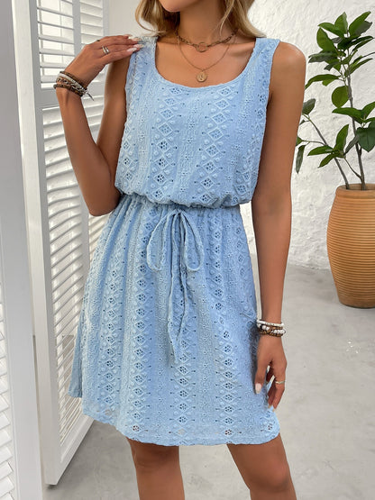 Drawstring Round Neck Sleeveless Dress | Casual Dresses | Spring Dresses