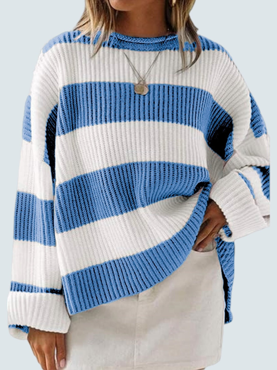 Round Neck Long Sleeve Striped Colored Sweater | Winter Fashion | Sweaters