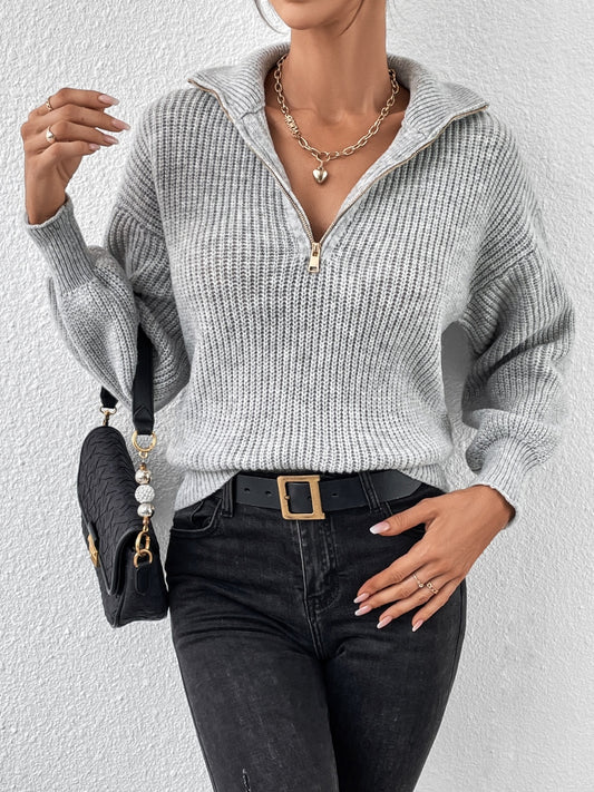 Half Zip Dropped Shoulder Sweater