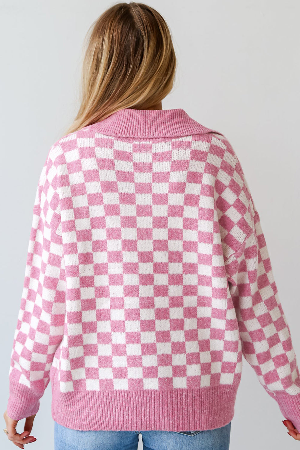 Checkered Collared Neck Long Sleeve Sweater | Sweater Weather | Checkered Print