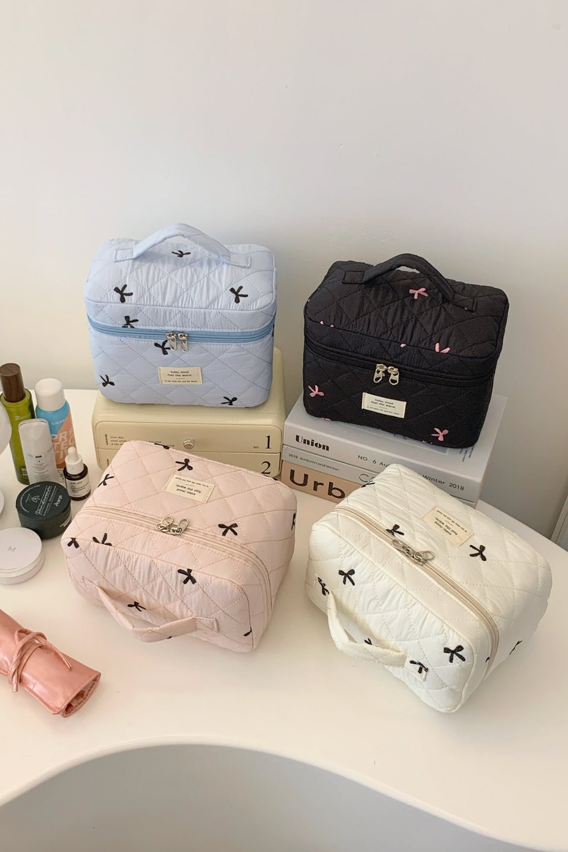 3 Piece Bow Quilted Cloth Storage Bag Set - Wander Free Boutique - 3 Piece Bow Quilted Cloth Storage Bag Set