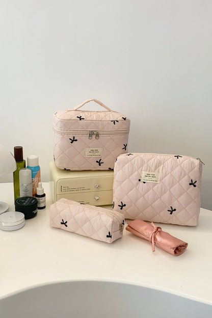 3 Piece Bow Quilted Cloth Storage Bag Set - Wander Free Boutique - 3 Piece Bow Quilted Cloth Storage Bag Set