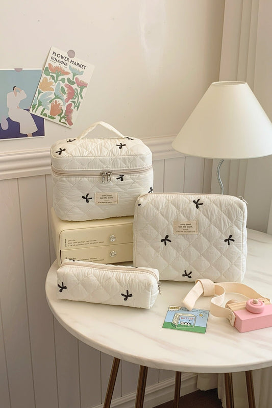 3 Piece Bow Quilted Cloth Storage Bag Set - Wander Free Boutique - 3 Piece Bow Quilted Cloth Storage Bag Set