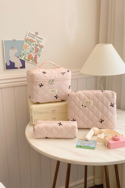 3 Piece Bow Quilted Cloth Storage Bag Set - Wander Free Boutique - 3 Piece Bow Quilted Cloth Storage Bag Set