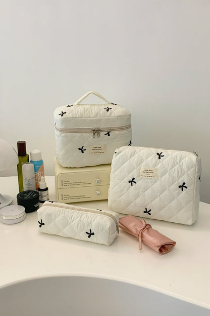 3 Piece Bow Quilted Cloth Storage Bag Set - Wander Free Boutique - 3 Piece Bow Quilted Cloth Storage Bag Set