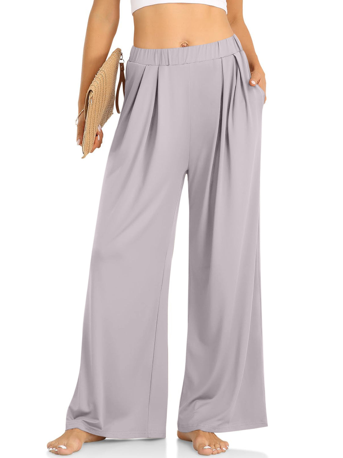 Elastic Waist Wide Leg Pants | Loungewear