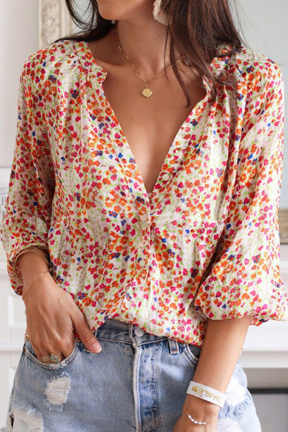 Floral Printed Notched Long Sleeve Shirt | Spring Blouses