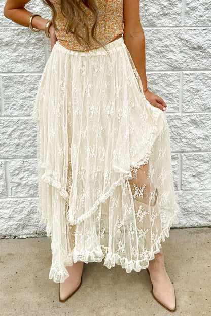 Ivory Lace Tiered Midi Skirt | Hippie Boho Style