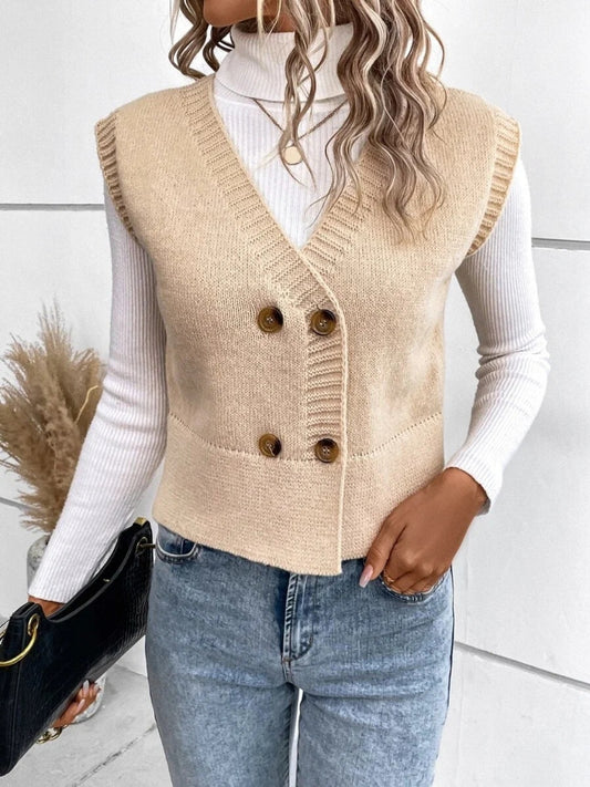 Cozy Button Up V-Neck Sweater Vest