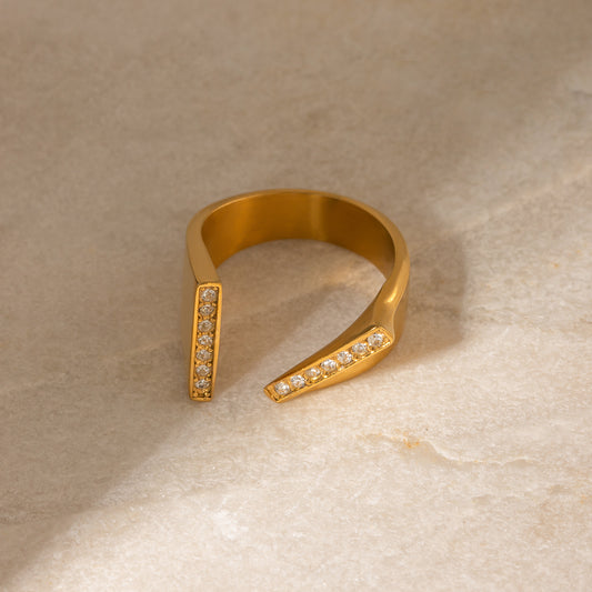 Stainless Steel 18k Gold-plated Asymmetrical Open Ring