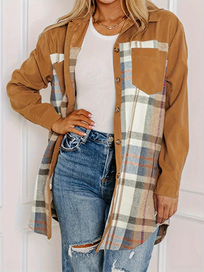 Plaid Collared Neck Long Sleeve Jacket | Fall Outwear | Winter Outerwear