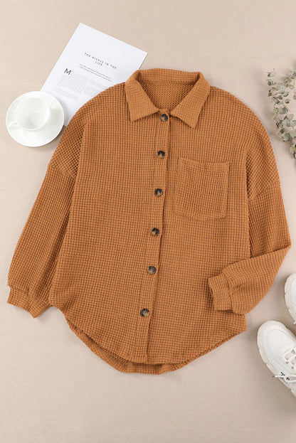 Waffle-Knit Collared Neck Long Sleeve Shirt | Casual Shirts | Winter Outfits