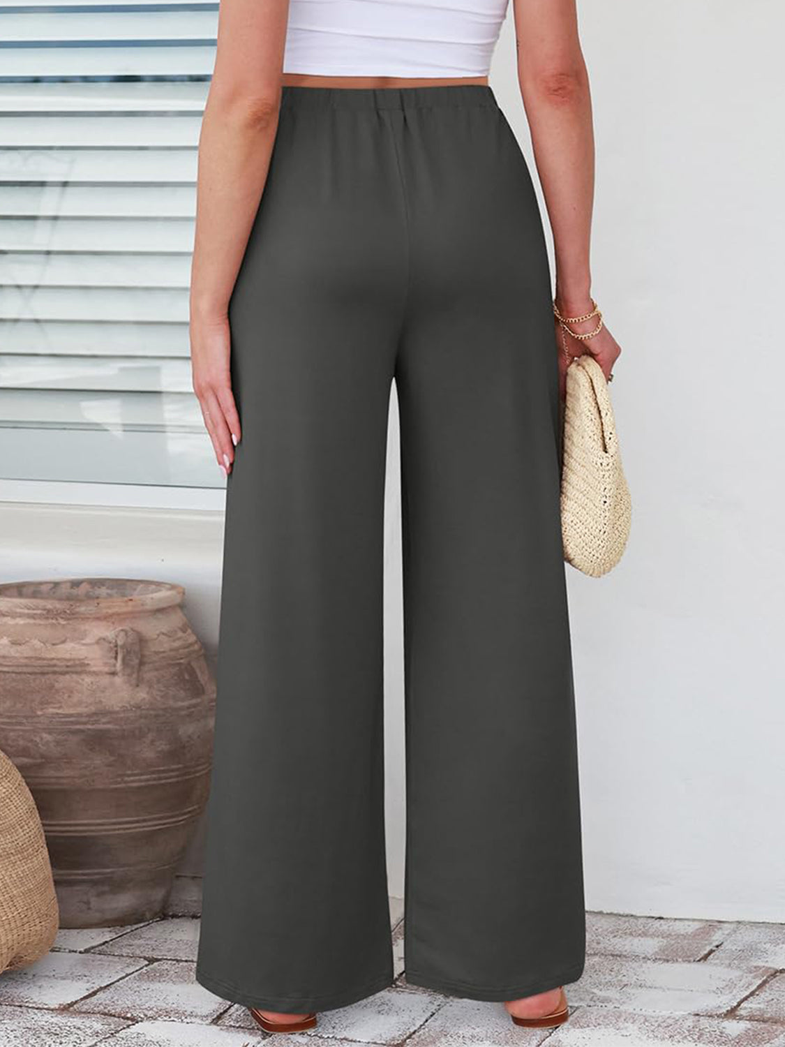 Elastic Waist Wide Leg Pants | Loungewear