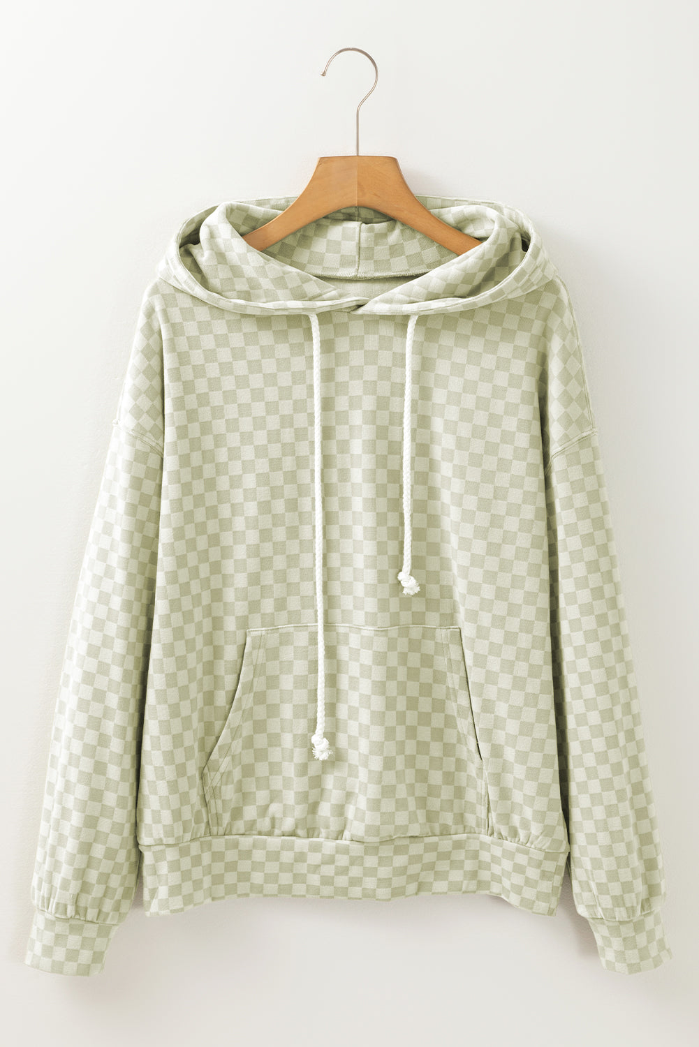 Checkered Print Kangaroo Pocket Drawstring Hoodie | Casual Fashion