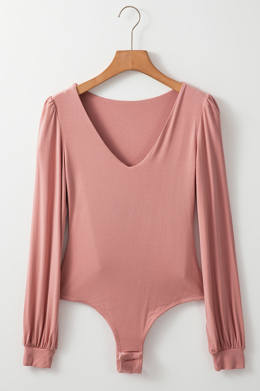 V-Neck Long Sleeve Rose Pink Bodysuit | Casual Fashion | Mauve