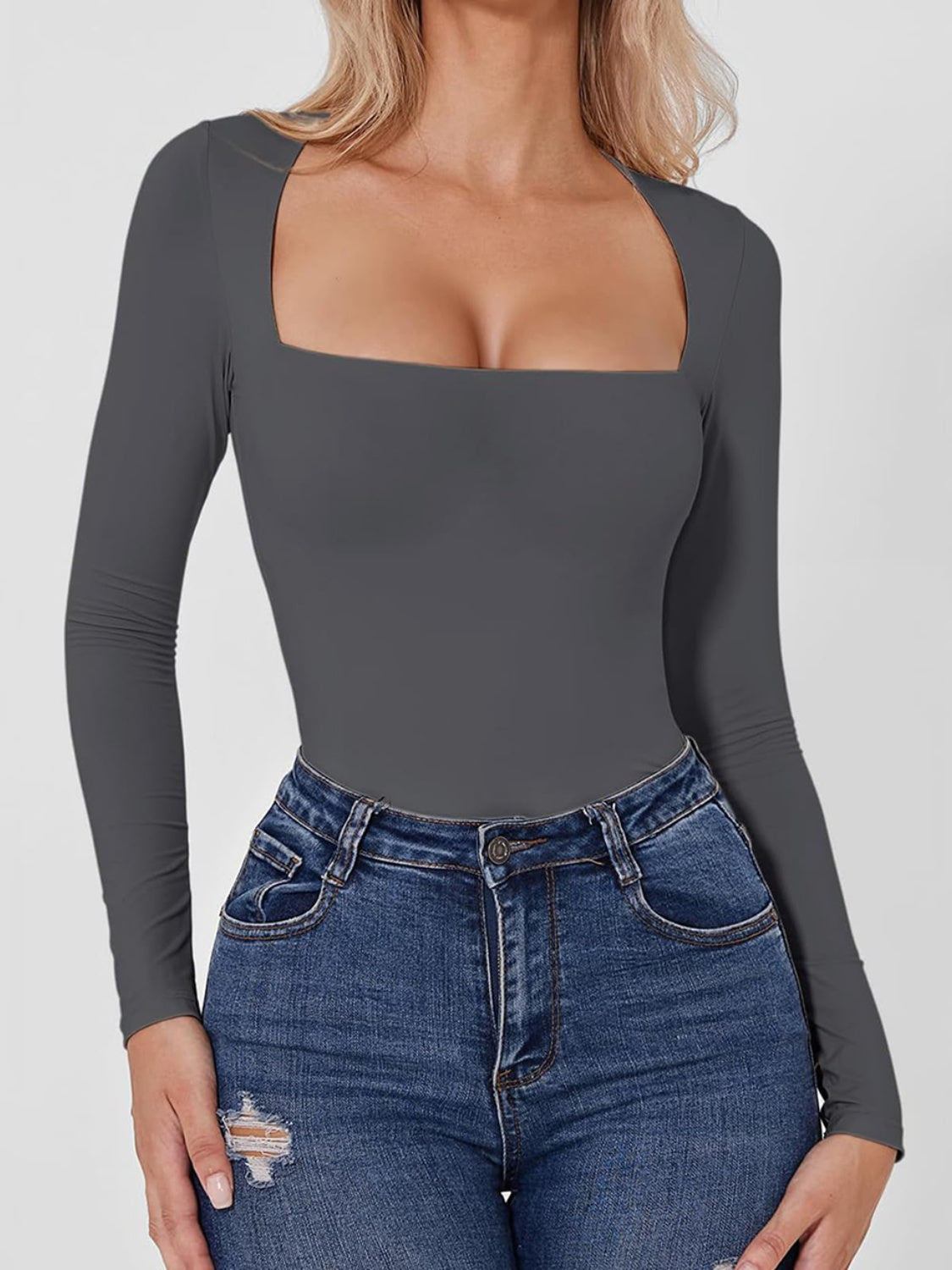 Square Neck Long Sleeve Bodysuit | Casual Tops | Bodysuits