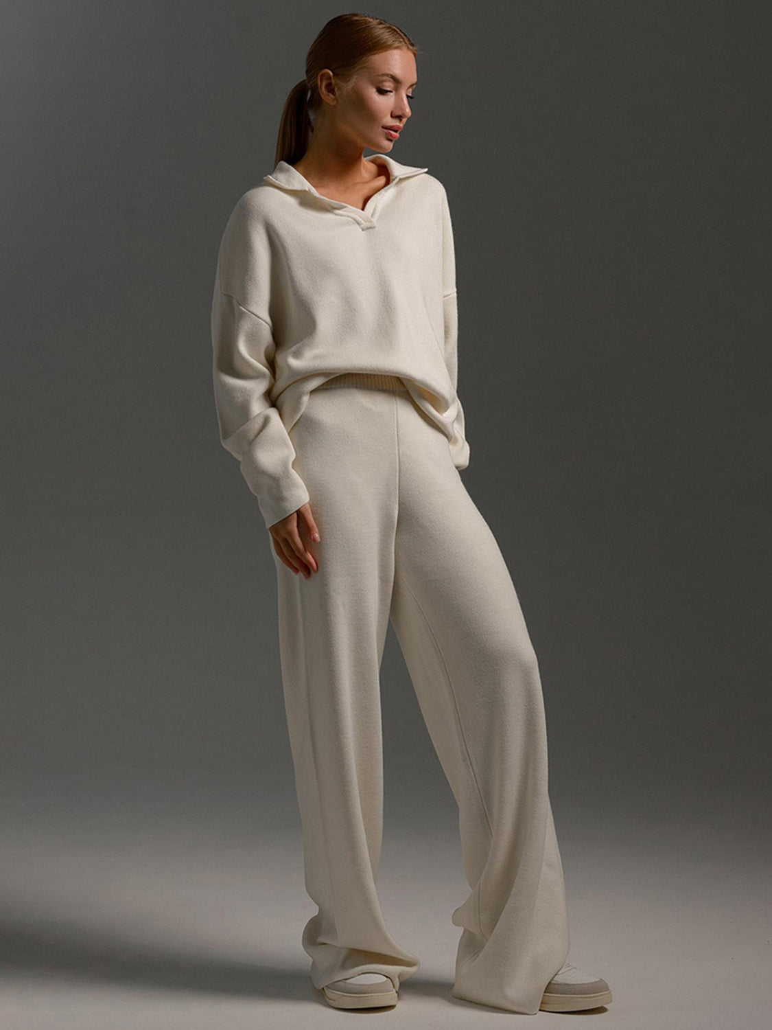 Johnny Collar Long Sleeve Top and Pants Sweater Set | Loungewear